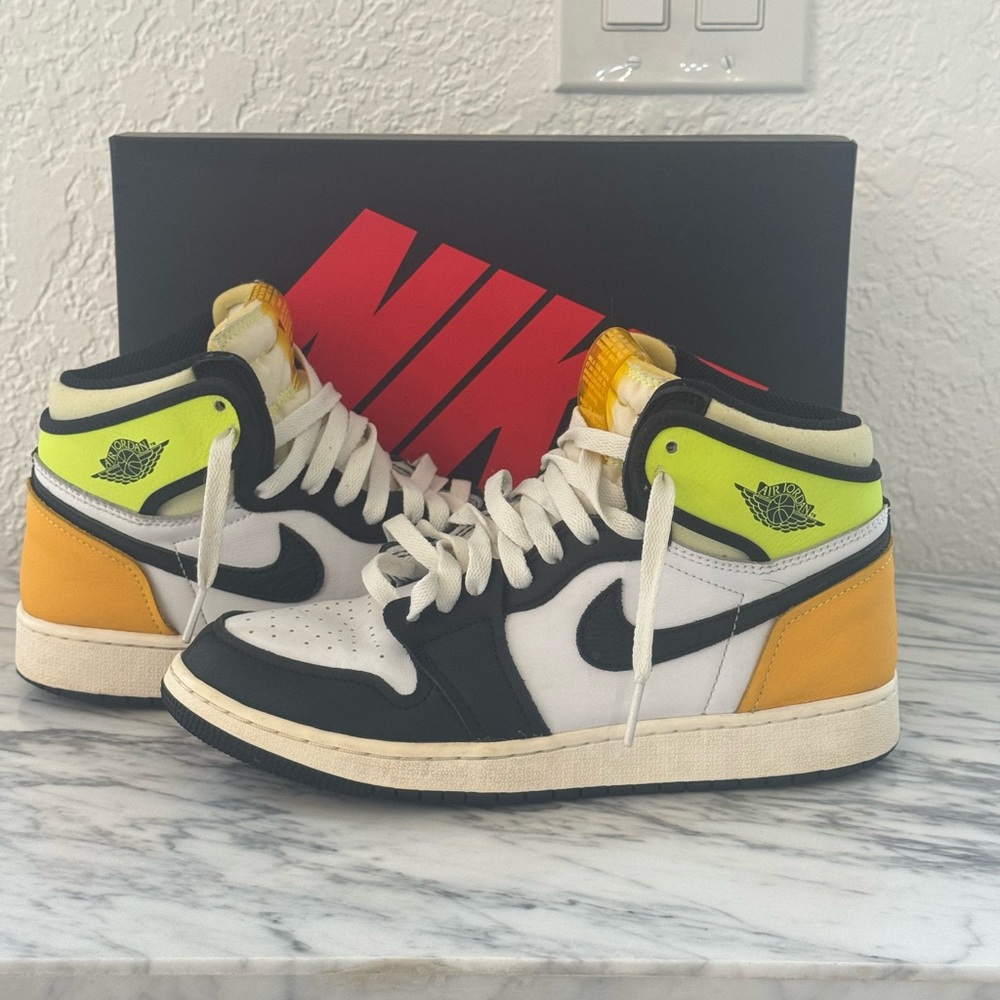Nike Air Jordan Retro High in Black, White, Yellow, and Green